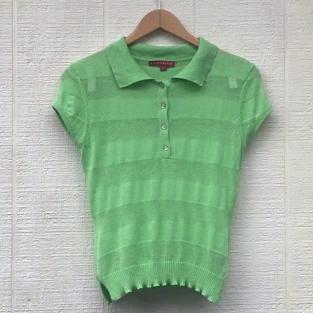 Vintage Light Green Knit polo collar button front Top